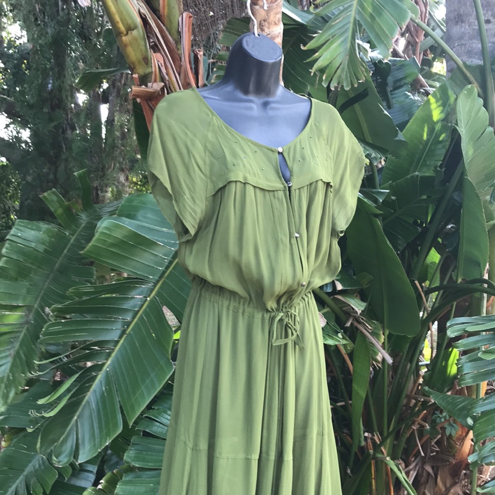 Olive green sheer tiered dress